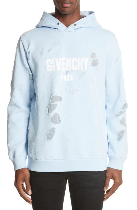 givenchy signature hoodie blue|Givenchy men's destroyed hoodie.